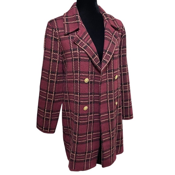 Anne Klein Chianti Plaid Retro Long Open Cardigan Sweater Size Small - Picture 2 of 8